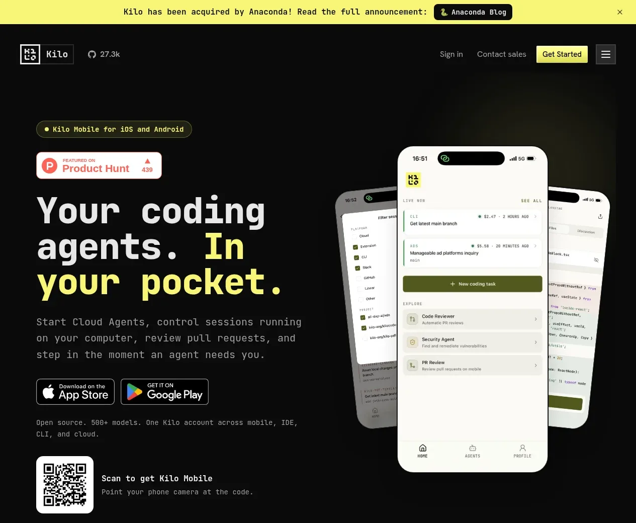 Kilo Code for iOS and Android hero component