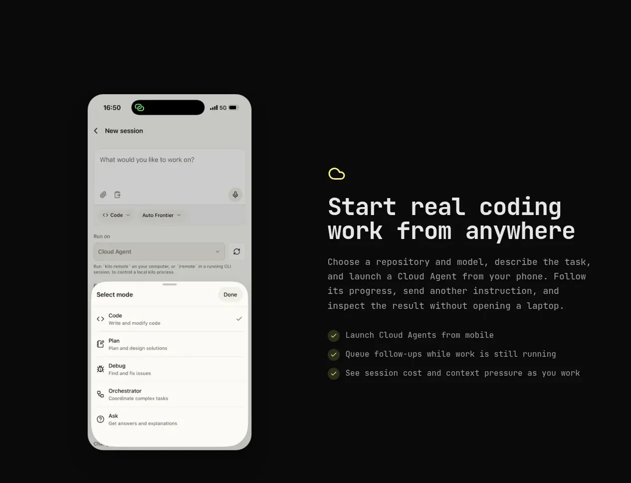 Kilo Code for iOS and Android feature grid component