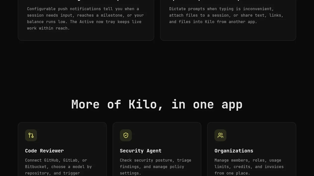 Kilo Code for iOS and Android feature grid component