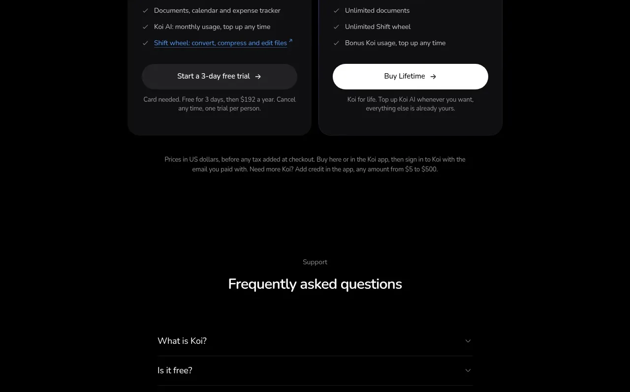 Koi testimonials component