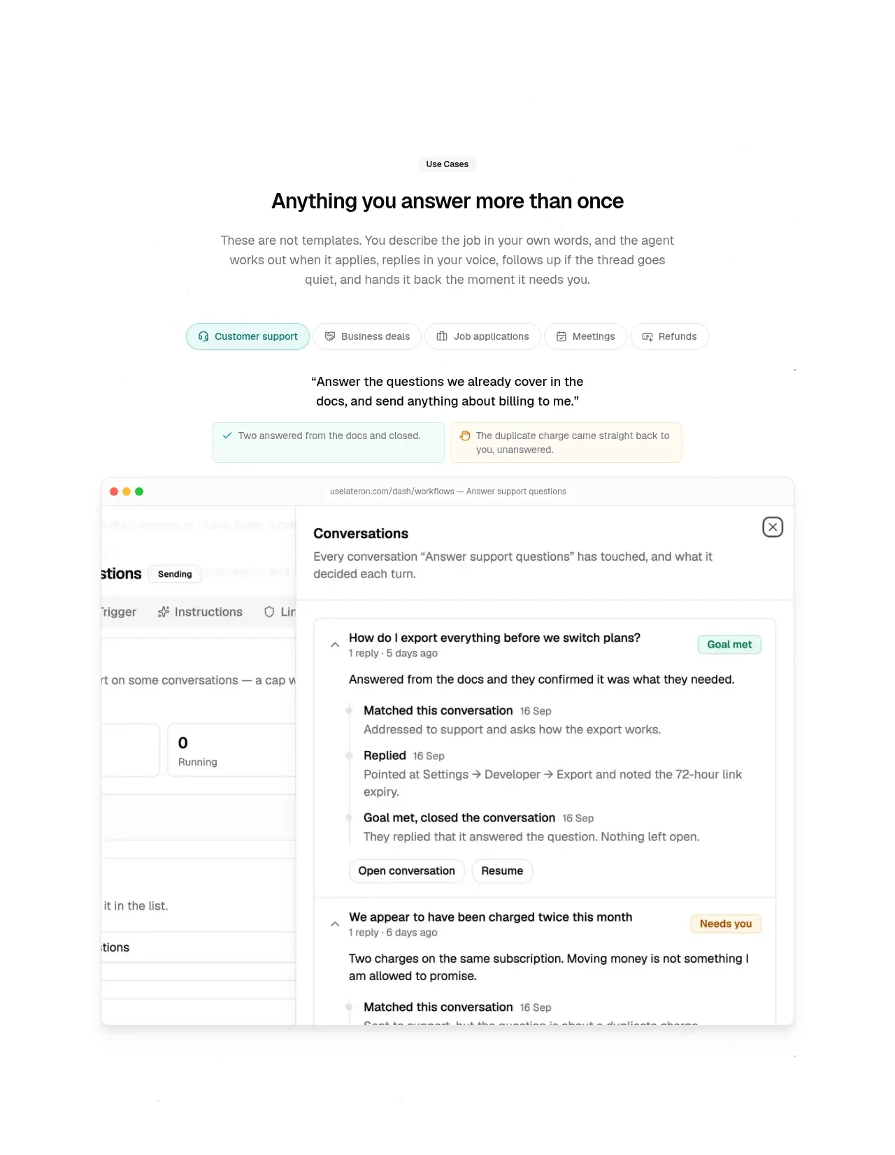 LaterOn v2: The agentic email plaftform feature grid component