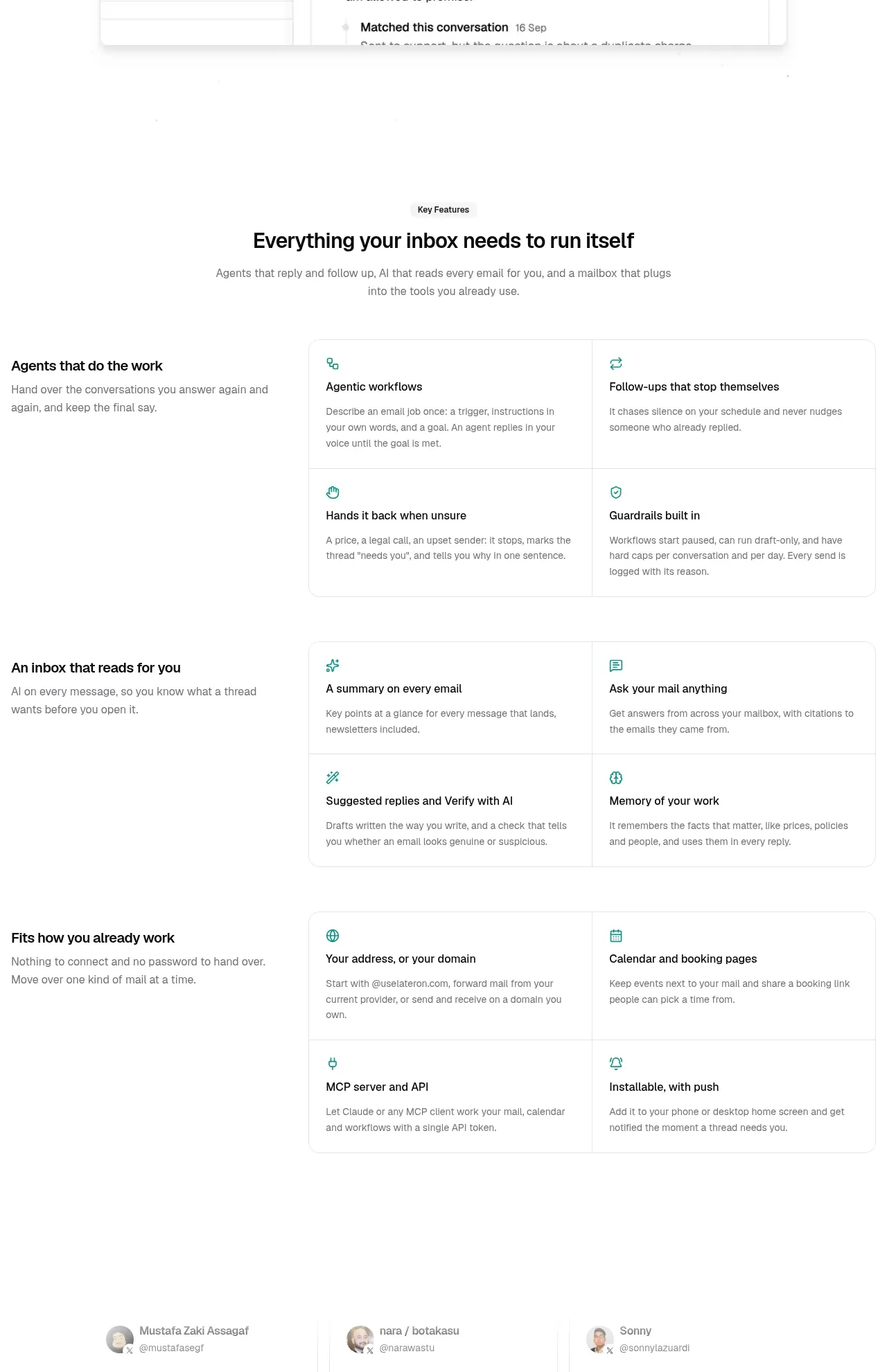 LaterOn v2: The agentic email plaftform feature grid component