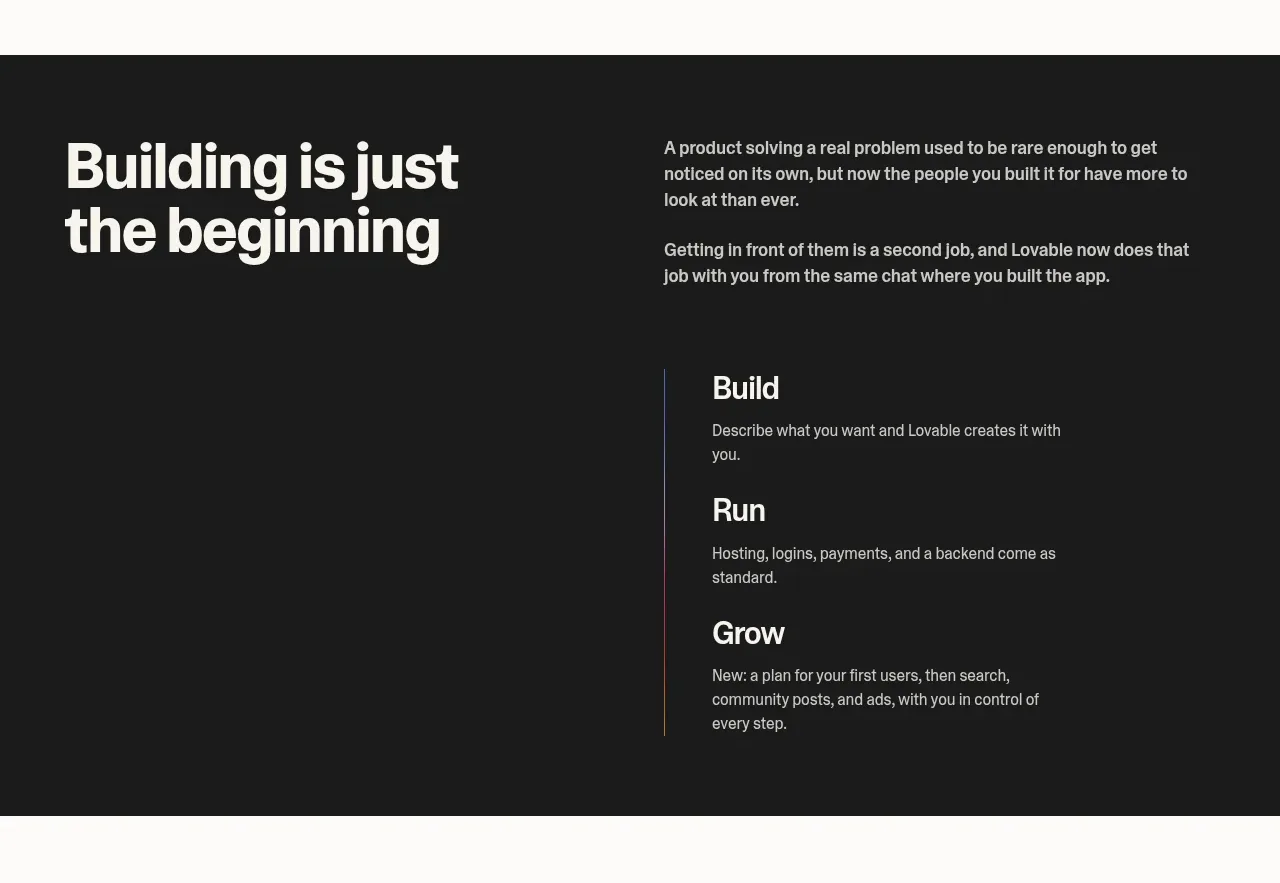 Lovable Growth Tools feature grid component