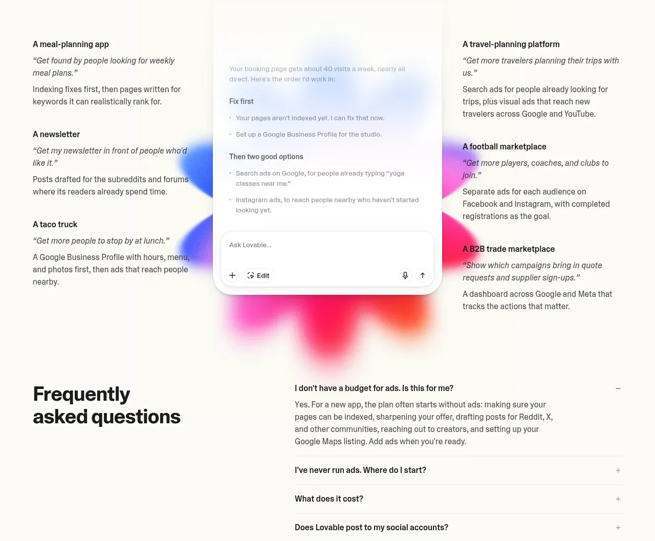 Lovable Growth Tools testimonials component