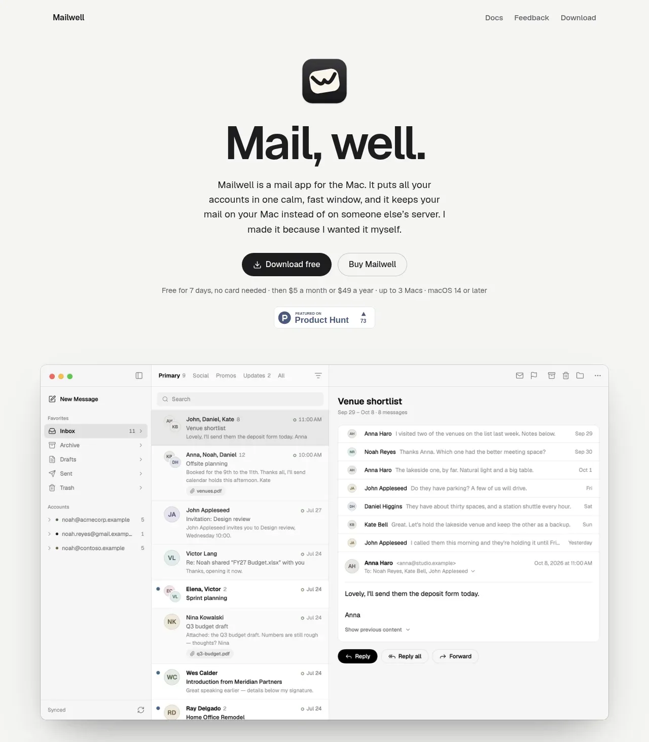 Mailwell hero component