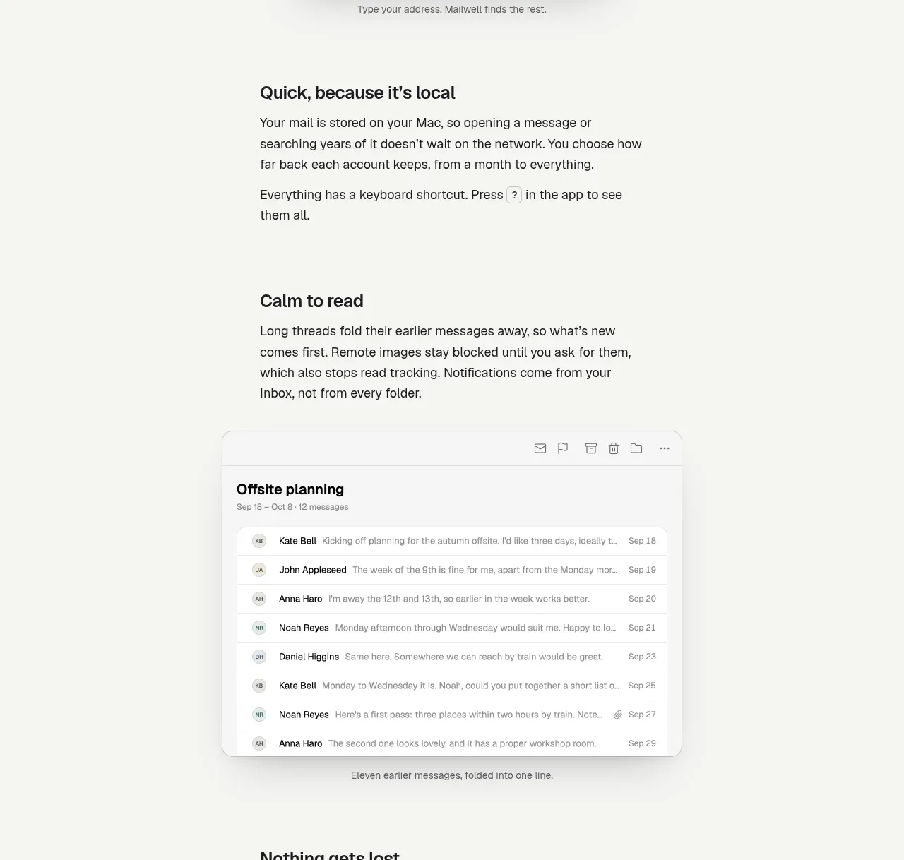 Mailwell feature grid component