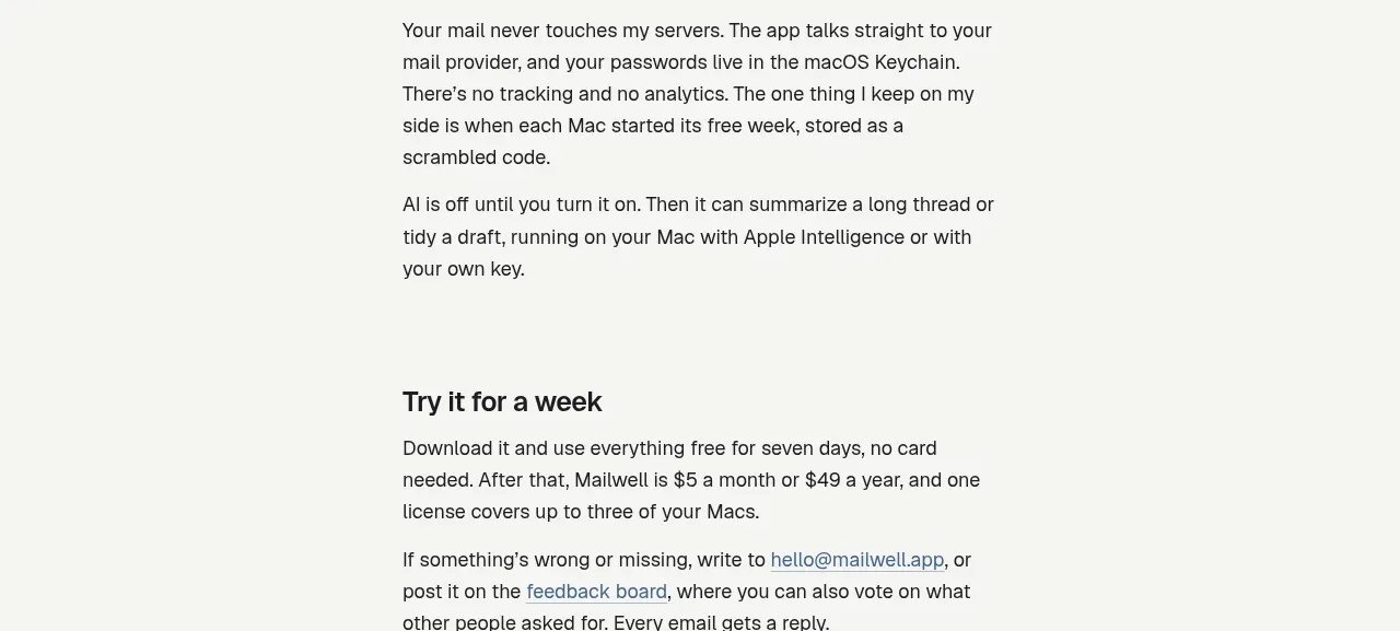 Mailwell feature grid component