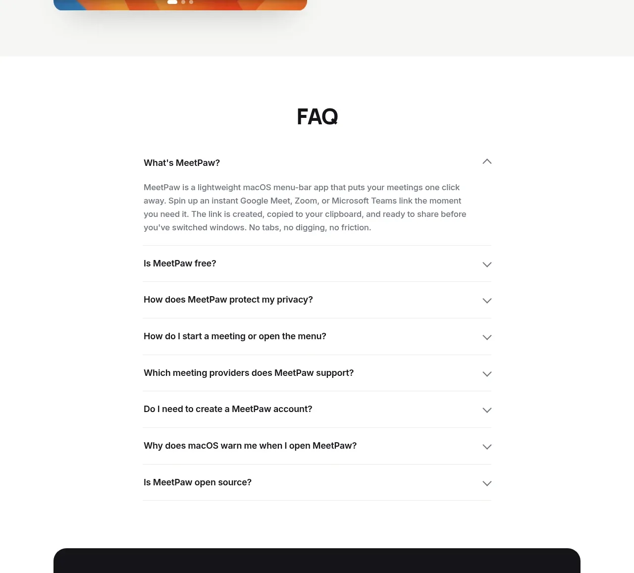 MeetPaw faq component
