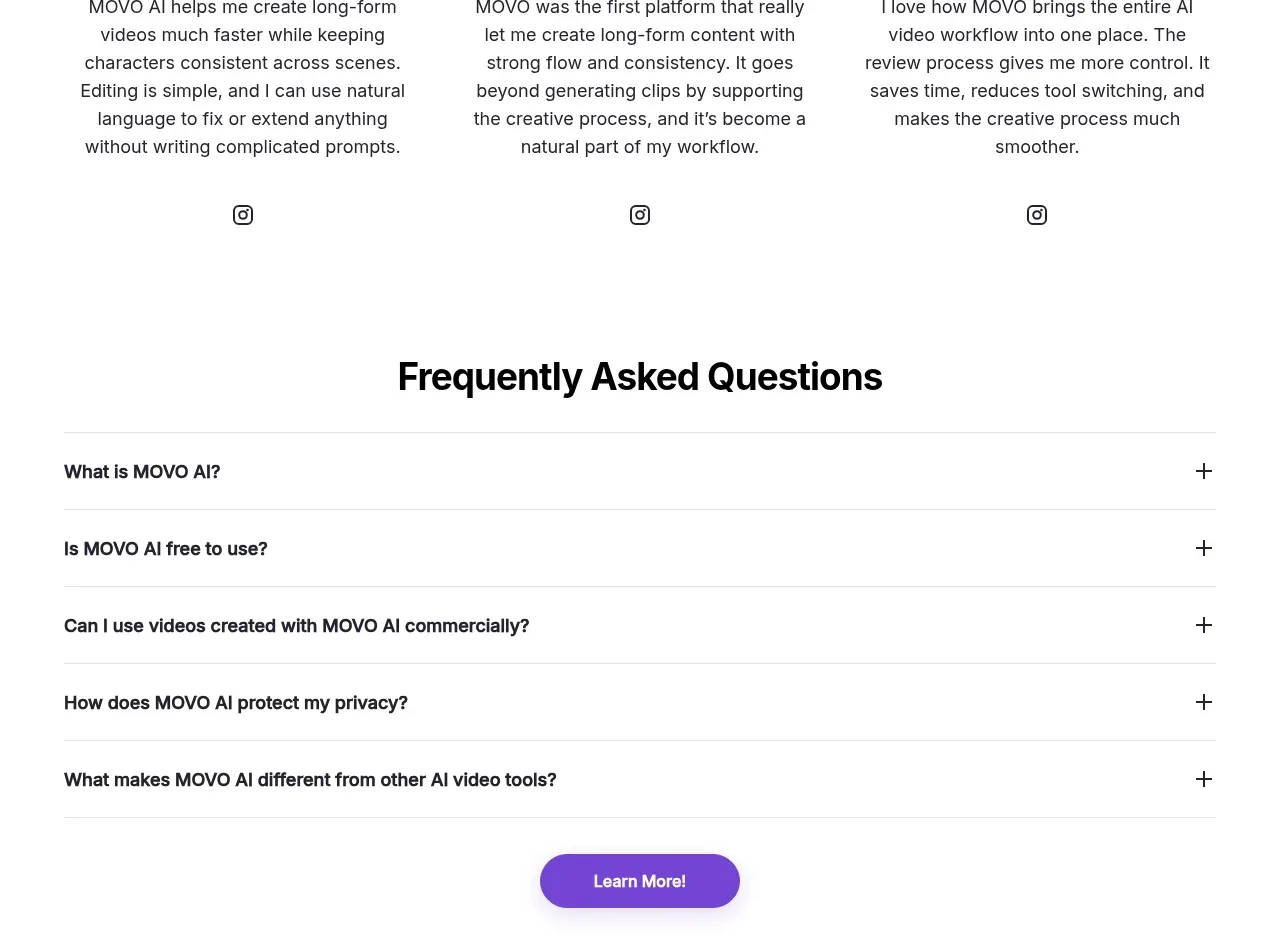 MOVO AI testimonials component