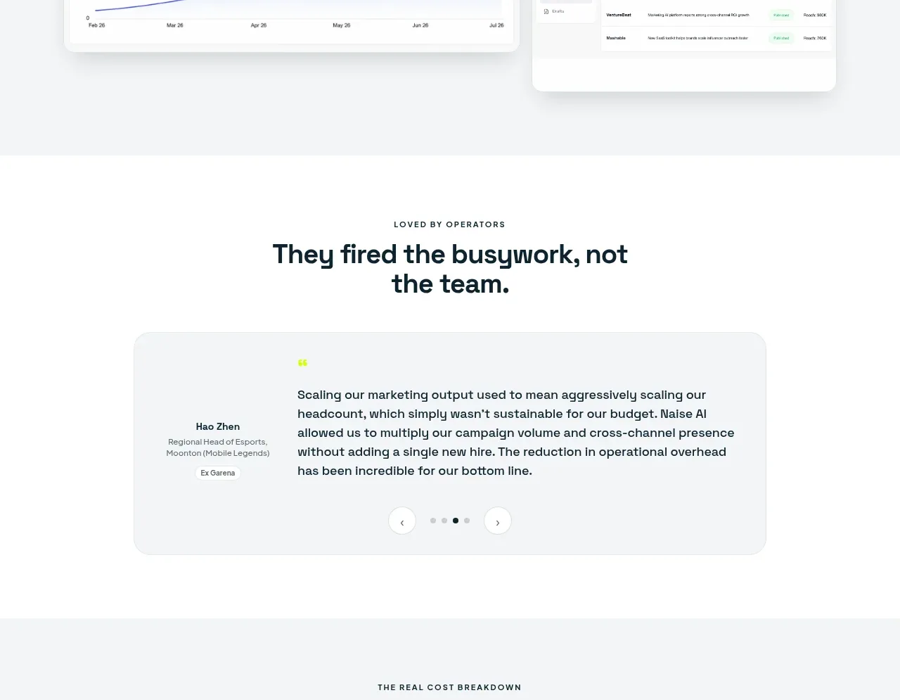 Naise AI testimonials component