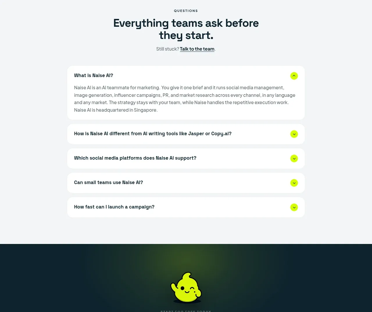 Naise AI faq component