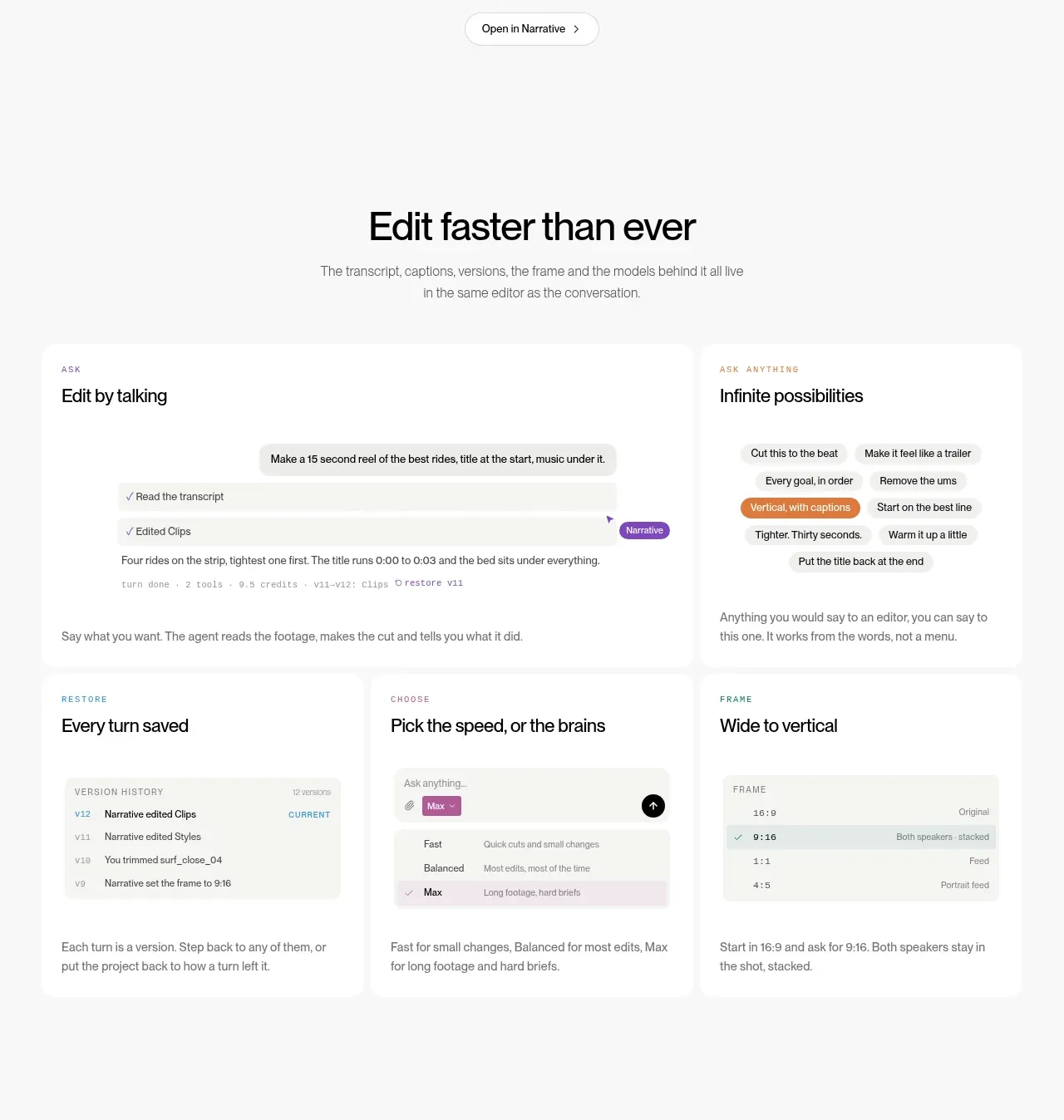 Narrative feature grid component