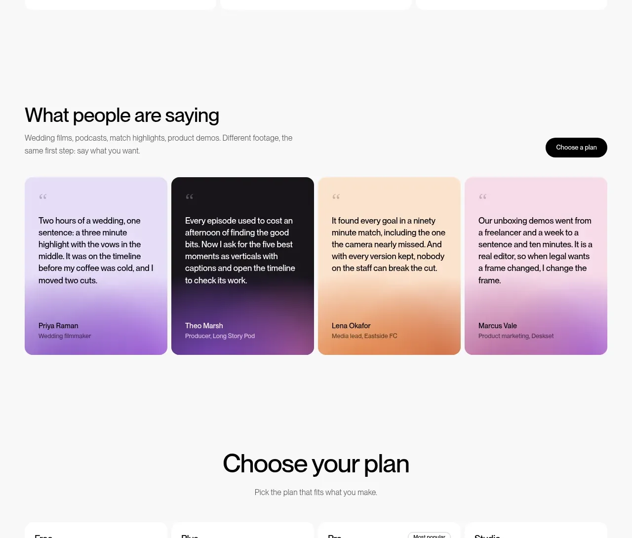Narrative testimonials component