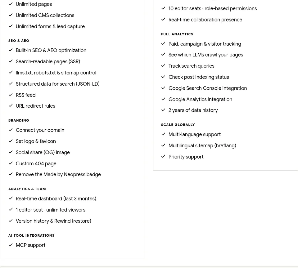 Neopress pricing table component