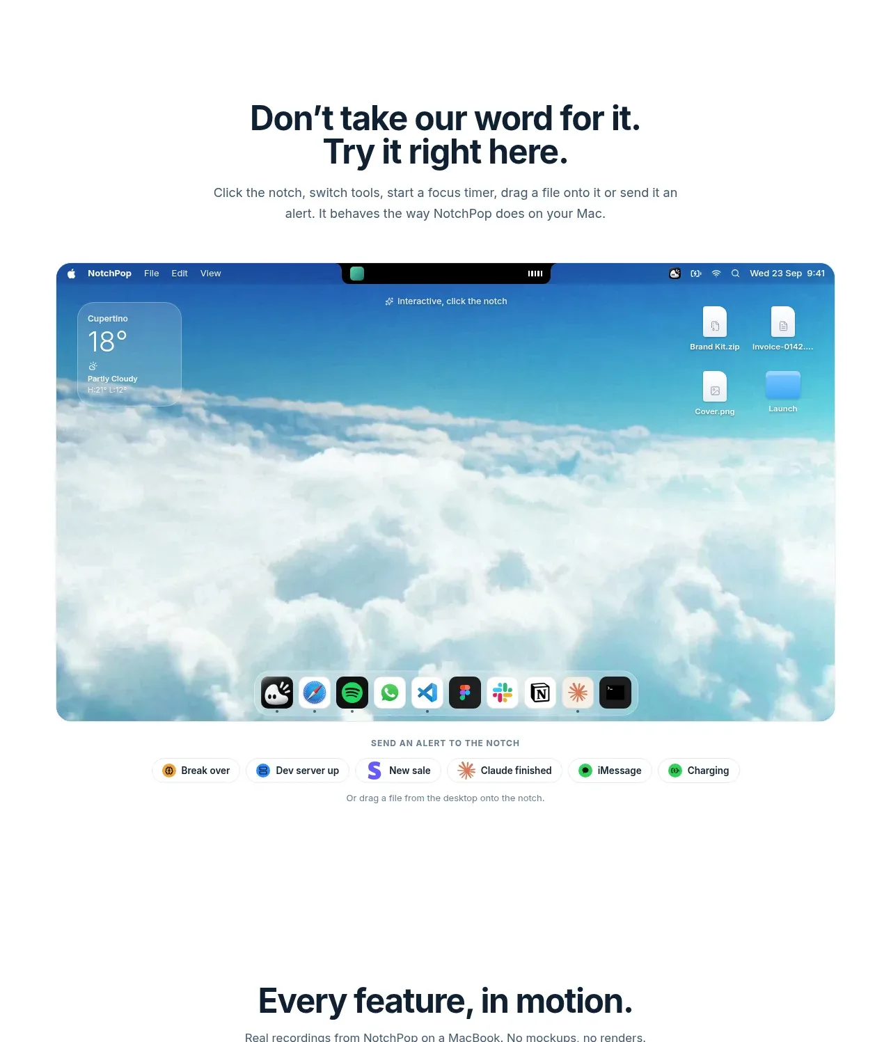 NotchPop feature grid component
