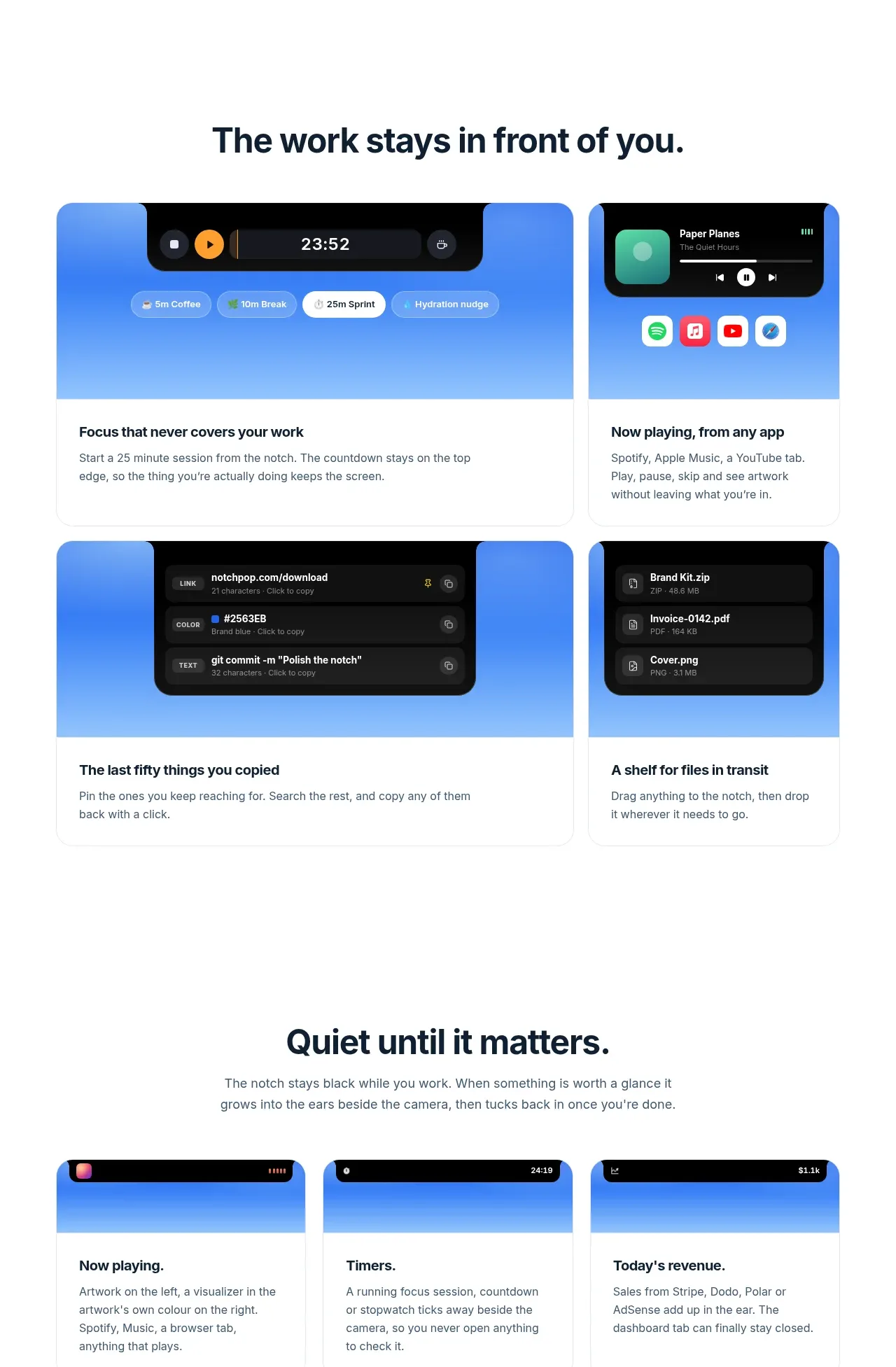 NotchPop feature grid component