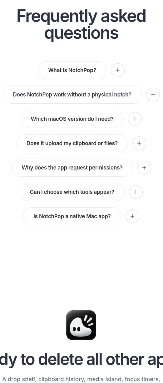 NotchPop pricing table component