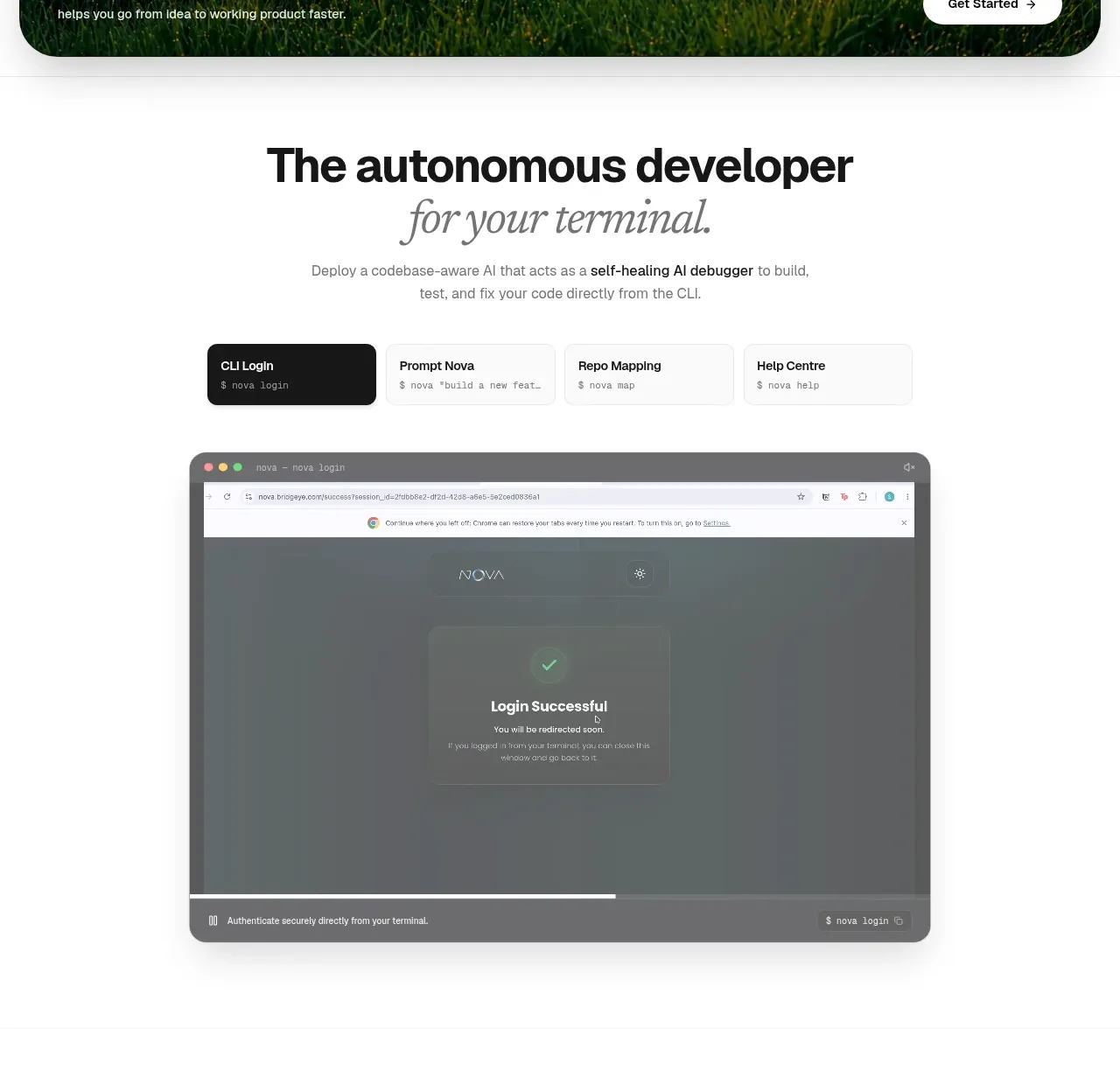 NOVA CLI v1.0 hero component