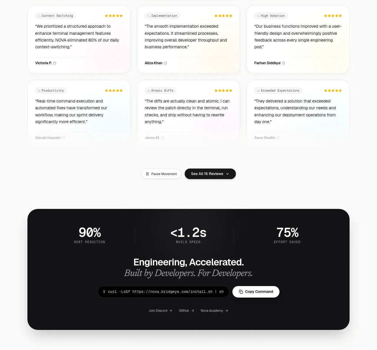 NOVA CLI v1.0 testimonials component