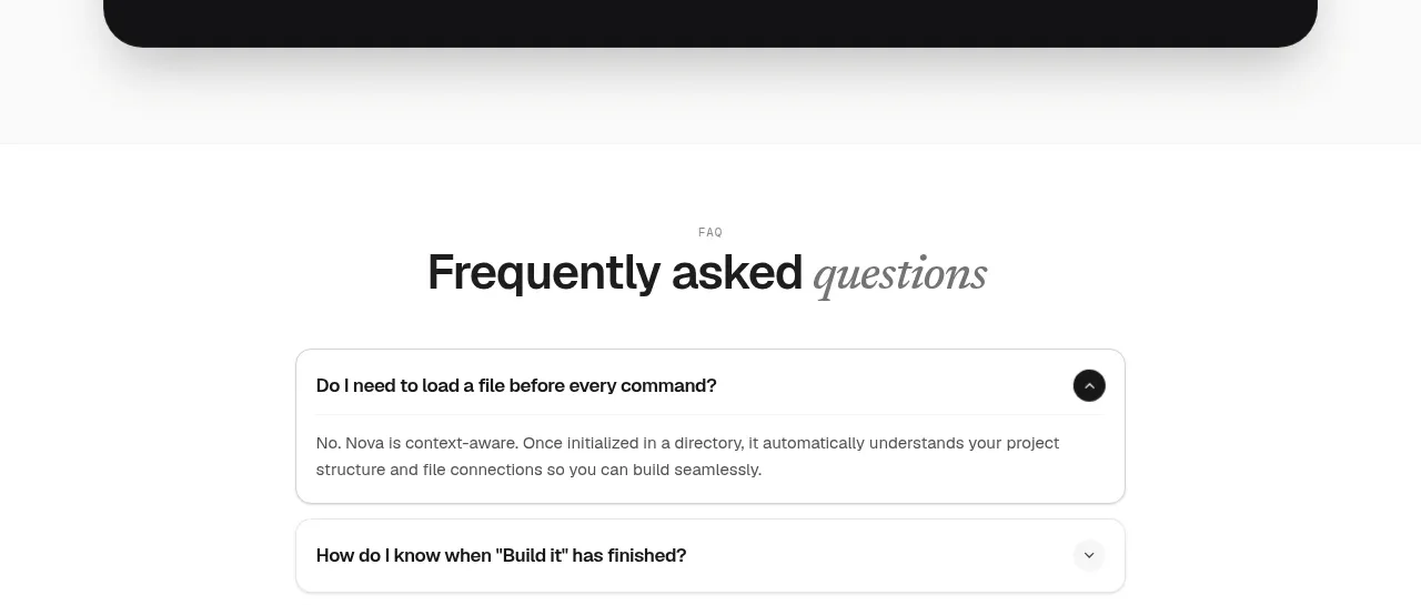 NOVA CLI v1.0 call to action component