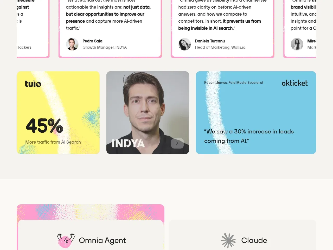 Omnia Agent testimonials component
