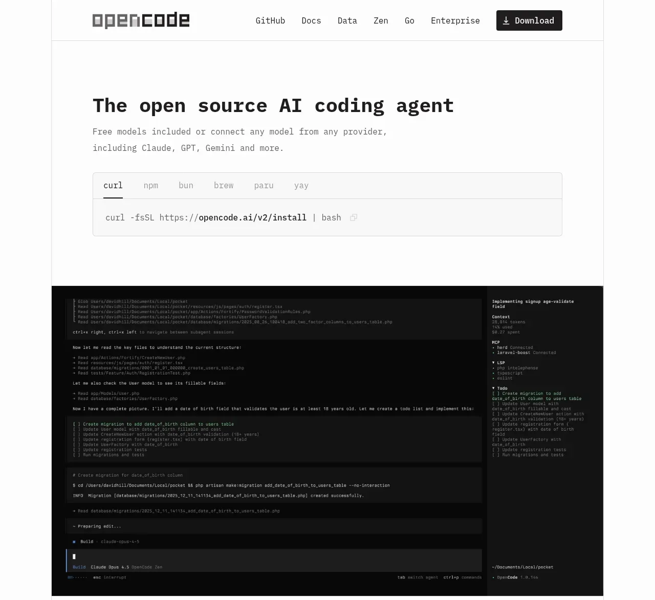 OpenCode 2.0 hero component