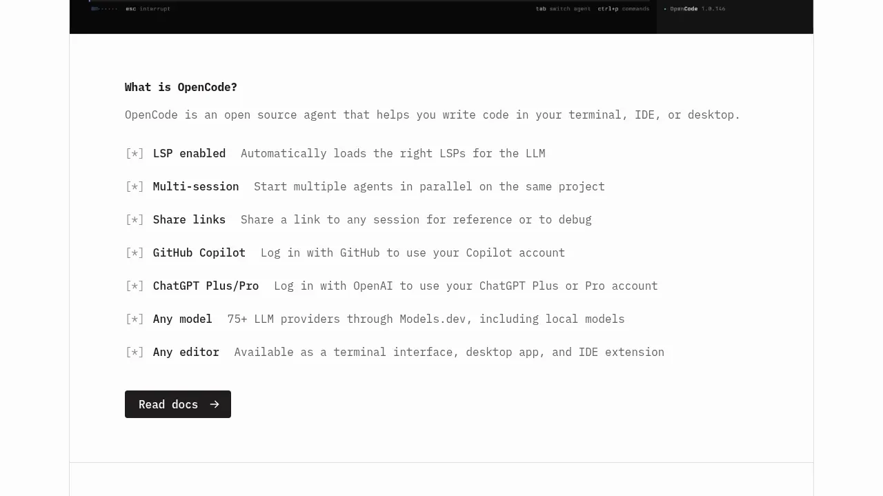OpenCode 2.0 feature grid component
