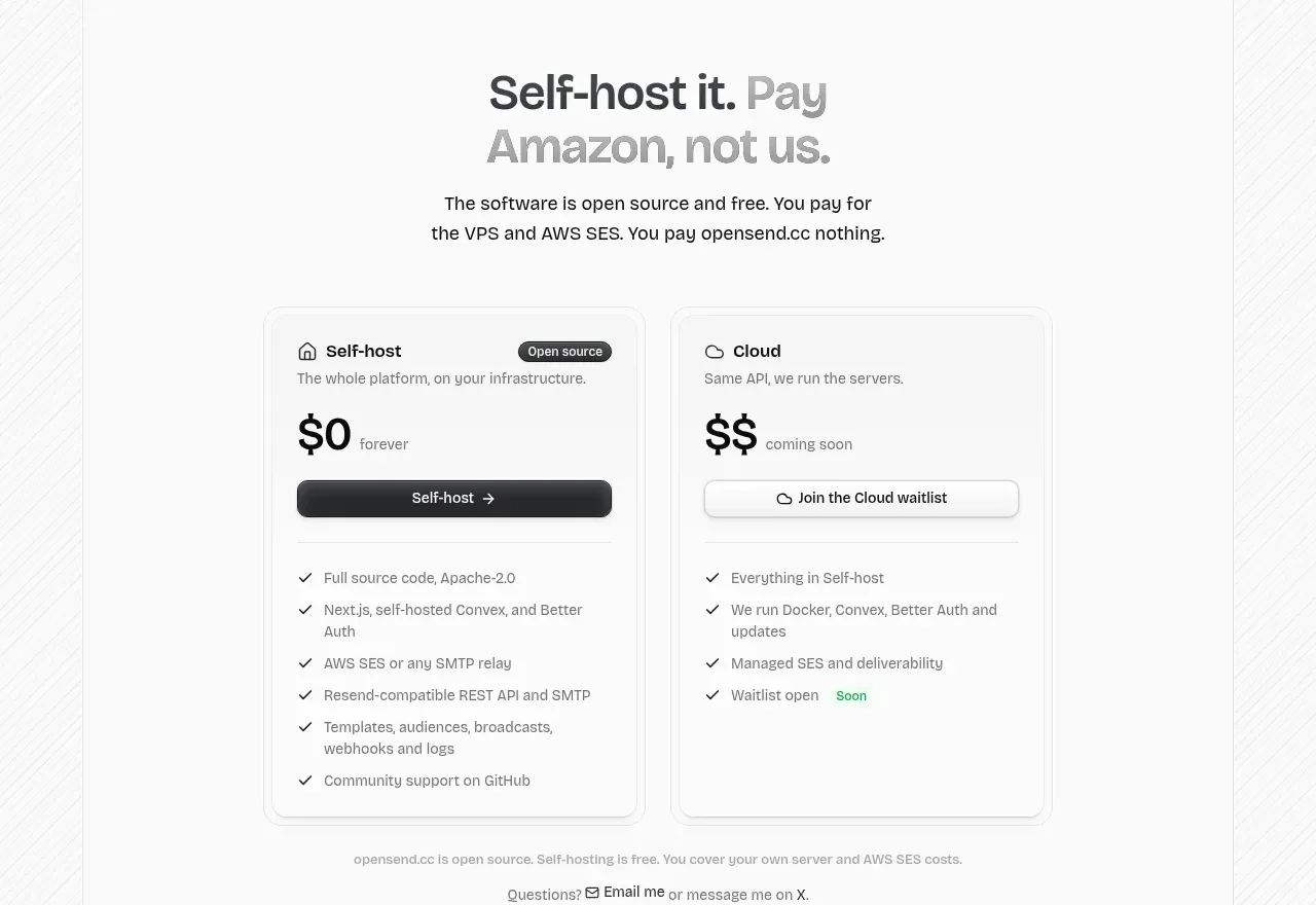 opensend.cc pricing table component