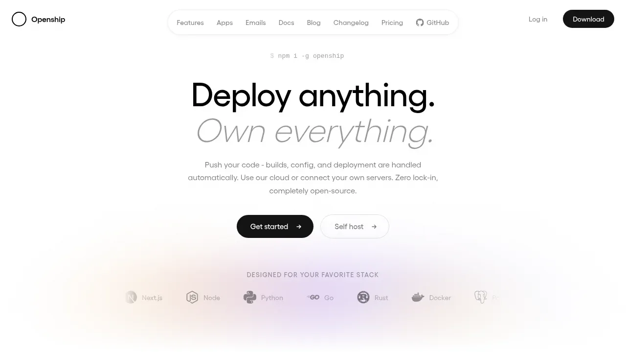 OpenShip Cloud hero component