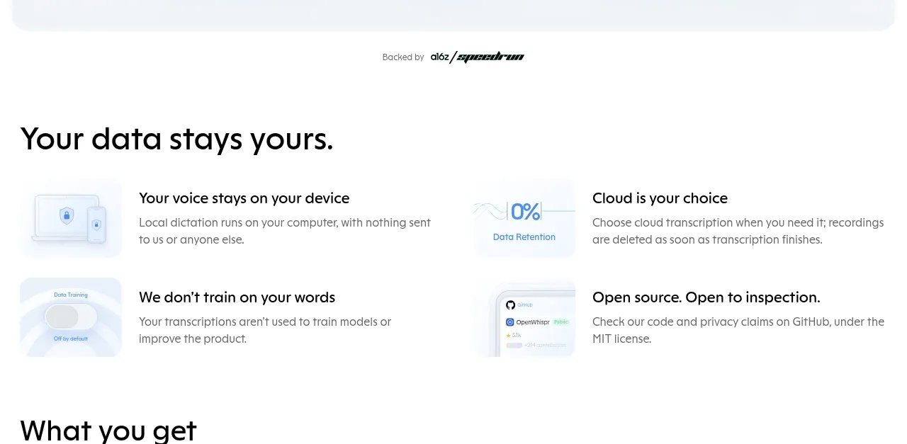 OpenWhispr for iOS feature grid component