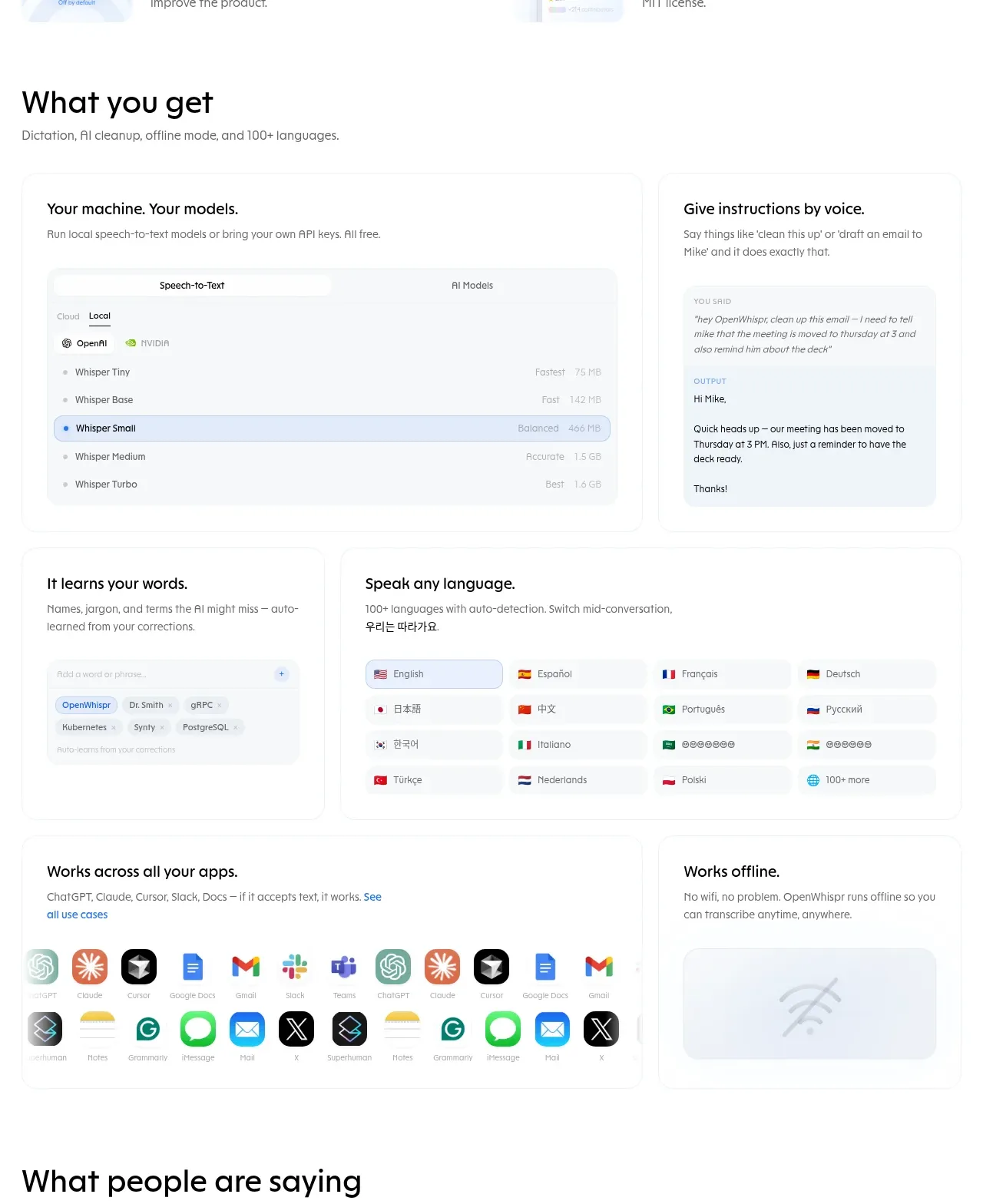 OpenWhispr for iOS feature grid component