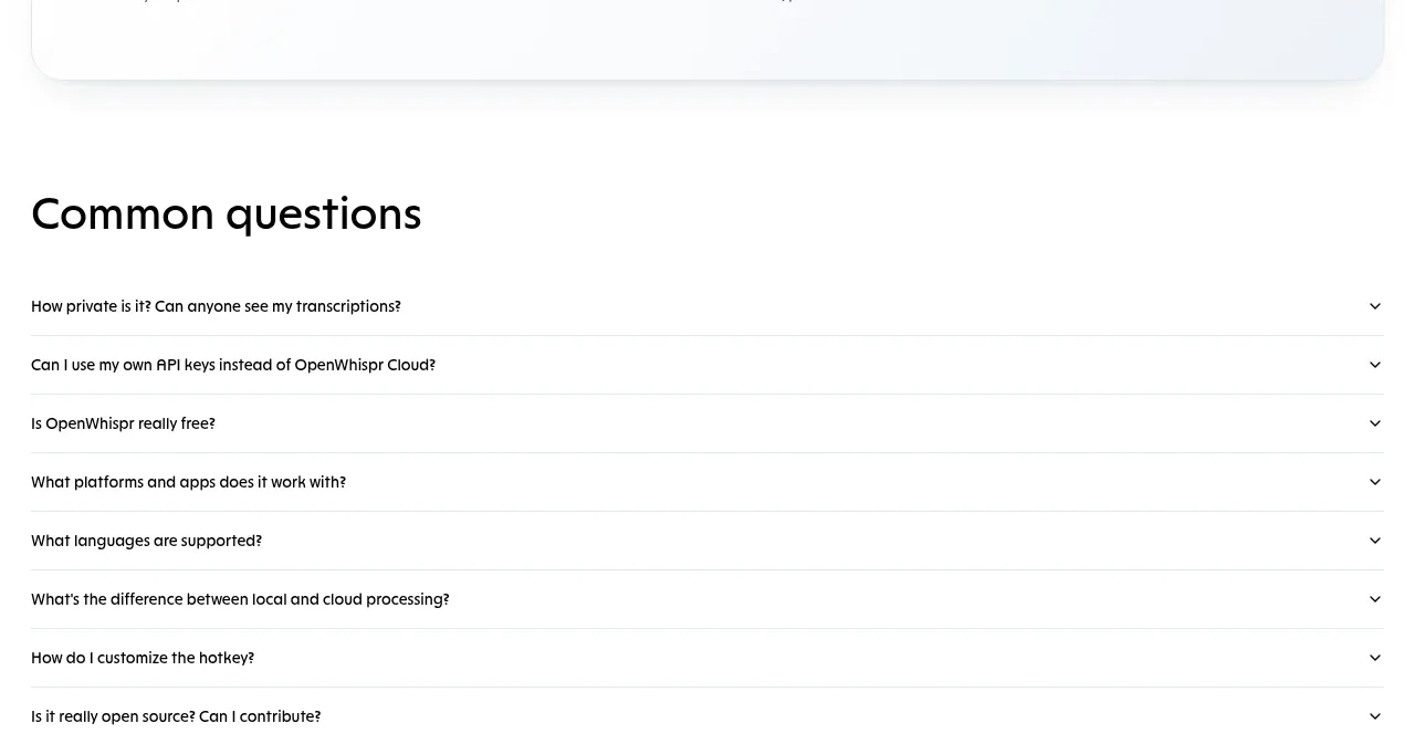 OpenWhispr for iOS faq component