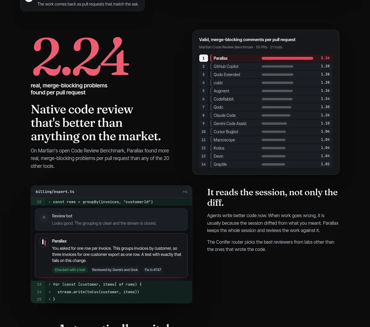 Parallax feature grid component