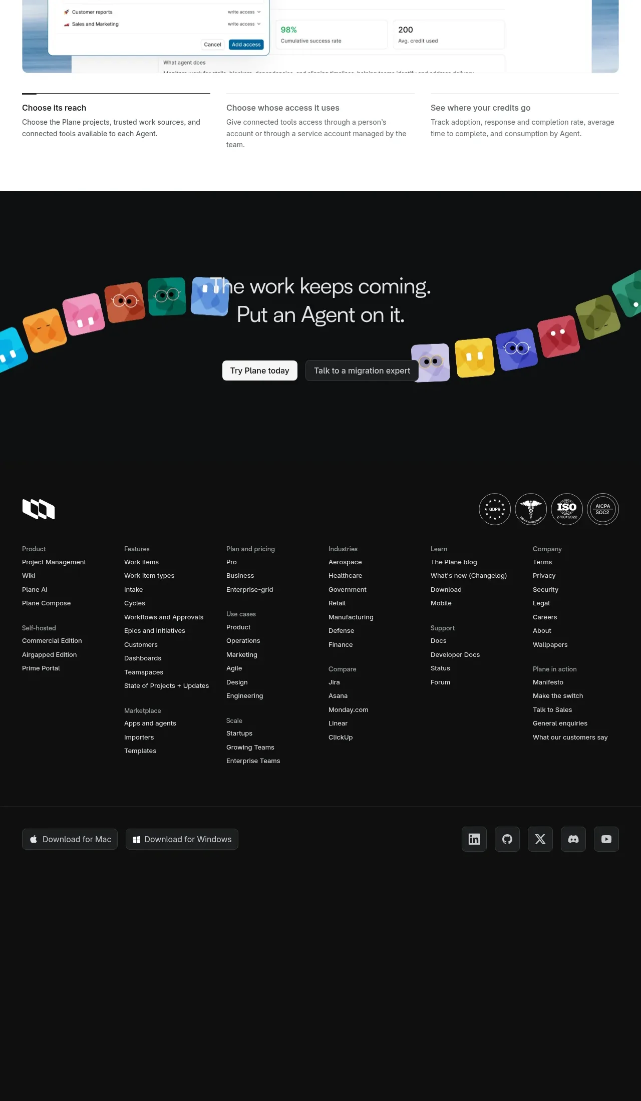 Plane Agents footer component