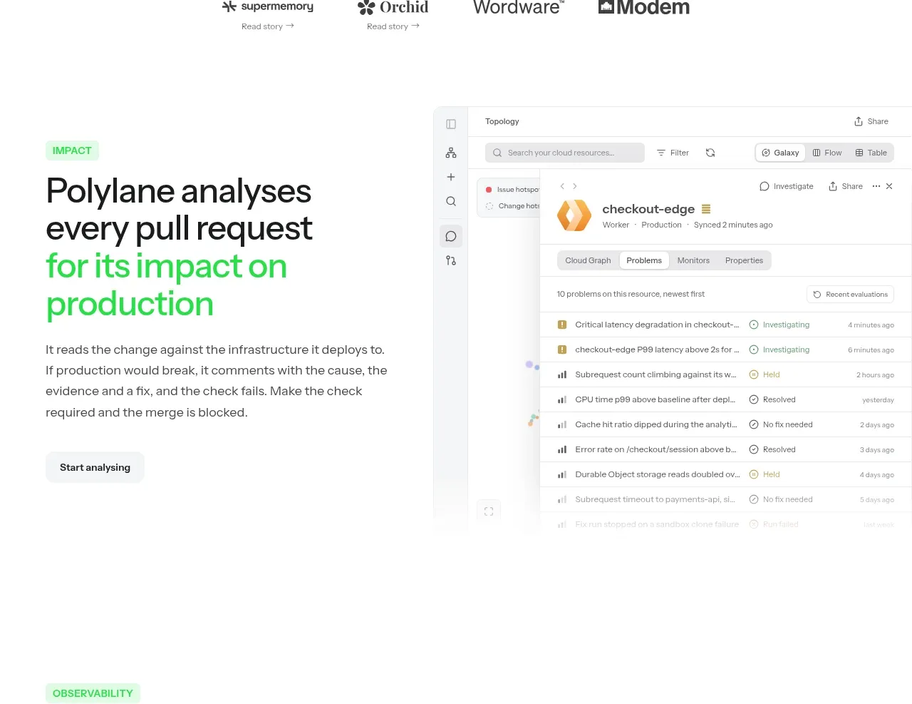 Polylane Impact Analysis feature grid component