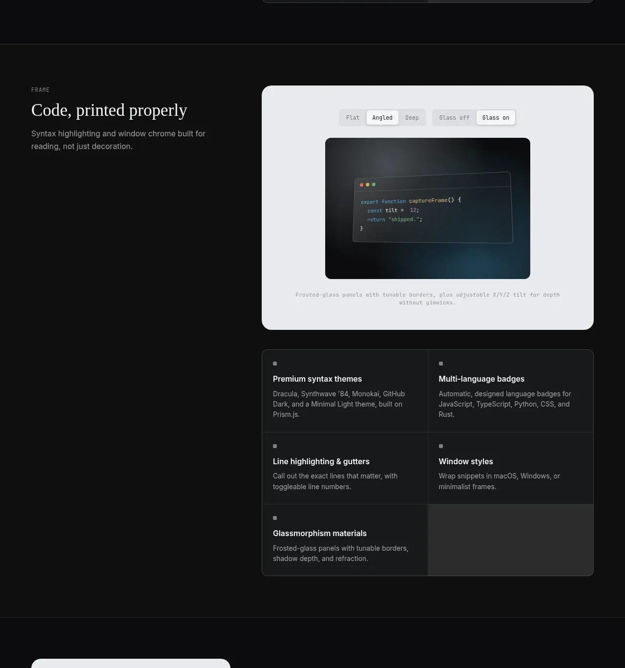 Portfolio Frame feature grid component