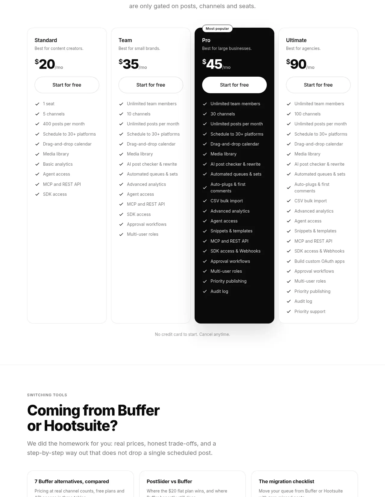 PostSider pricing table component