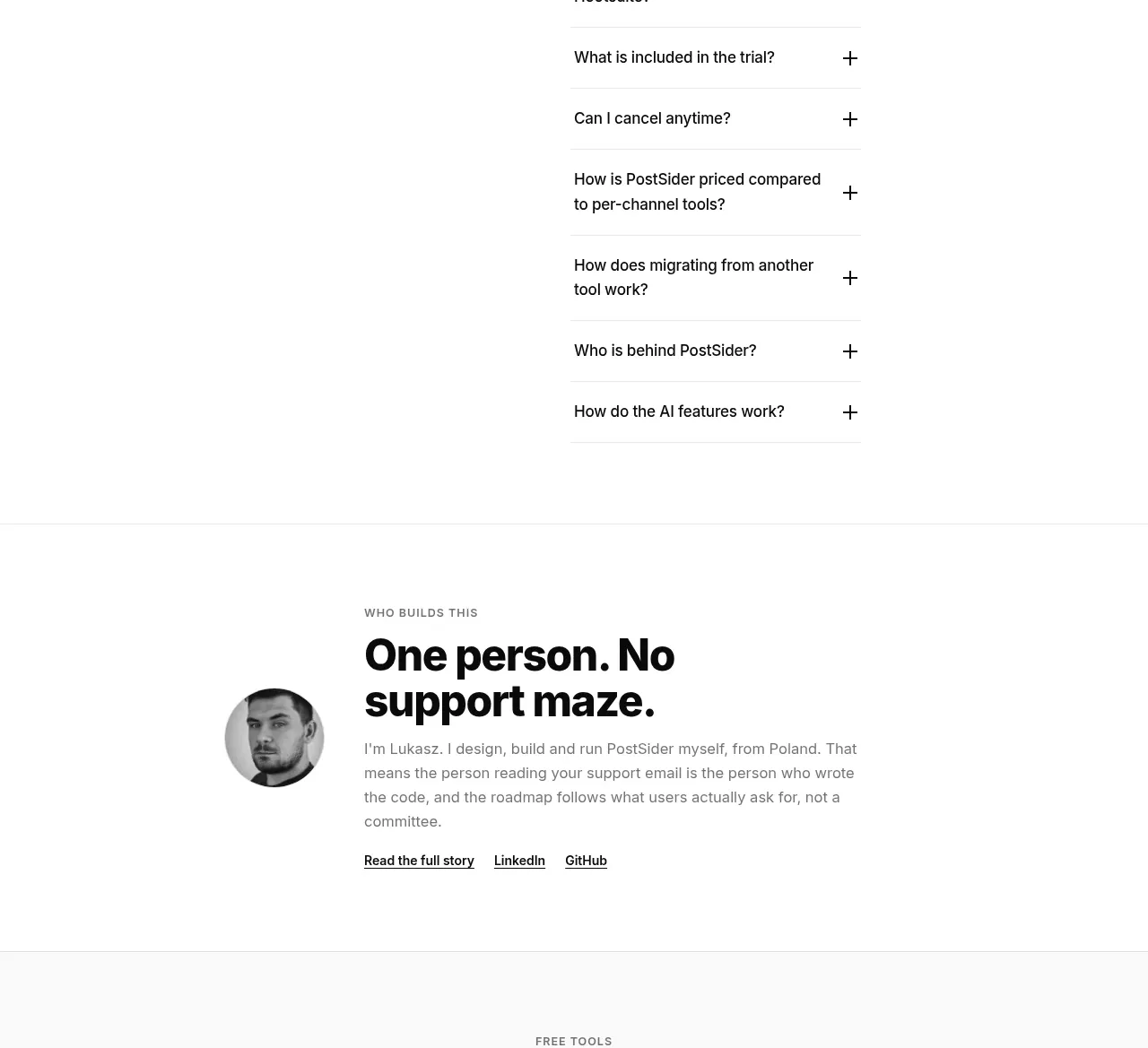 PostSider faq component