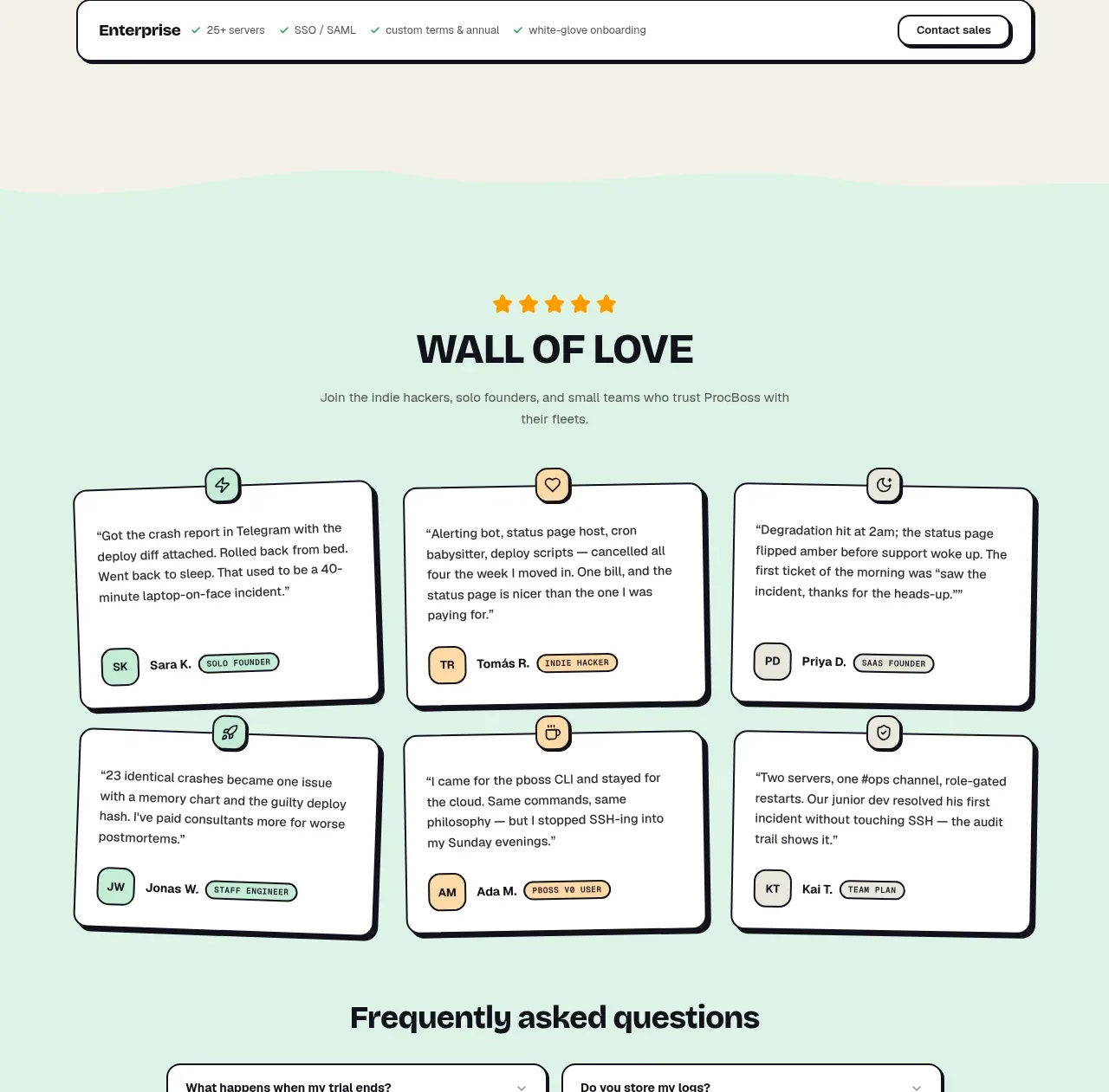 ProcBoss testimonials component