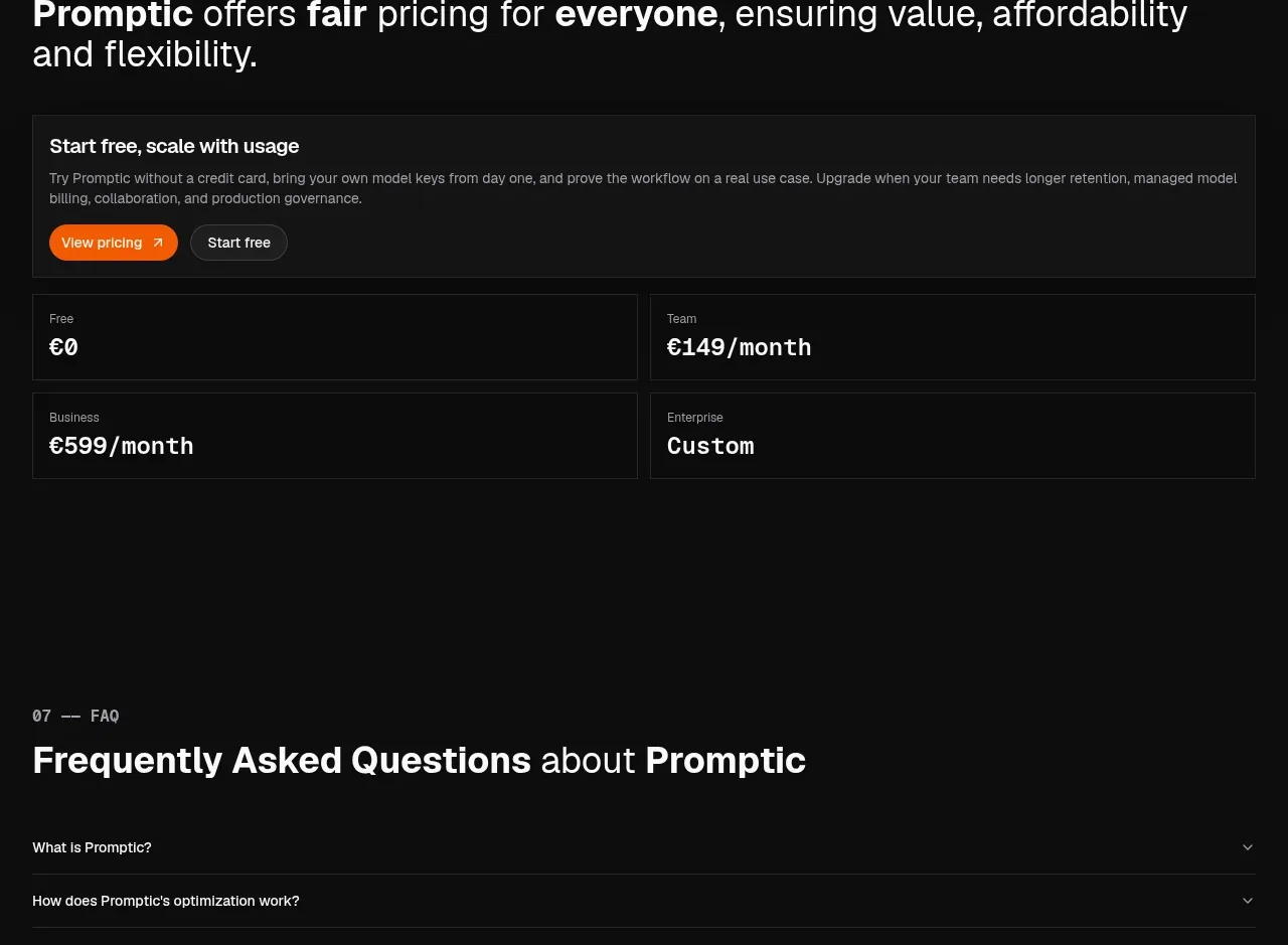 Promptic pricing table component