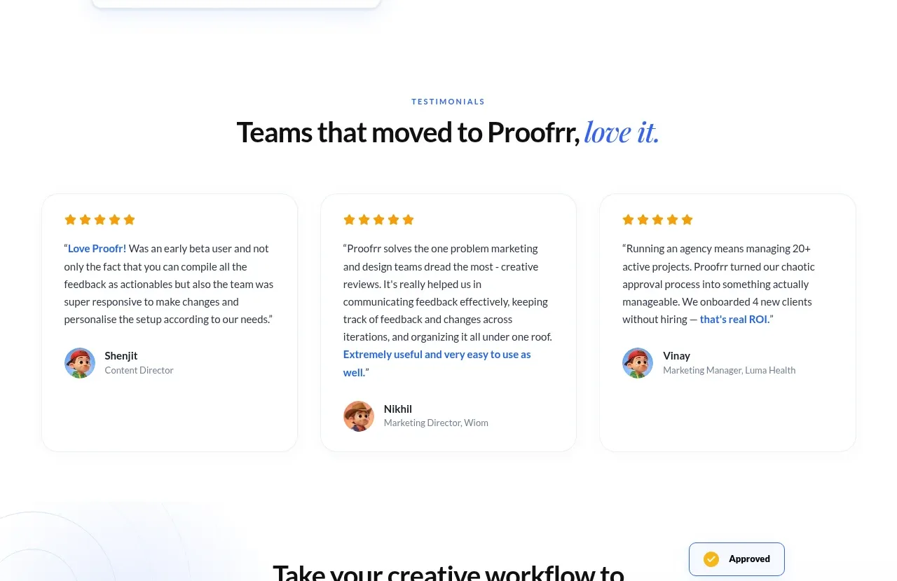 Proofrr testimonials component