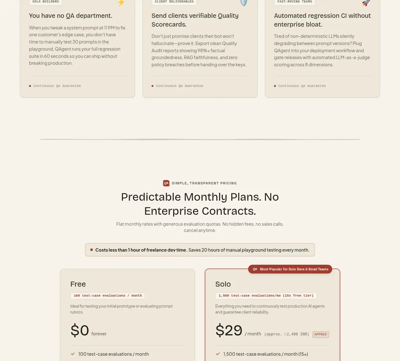 QAgent pricing table component