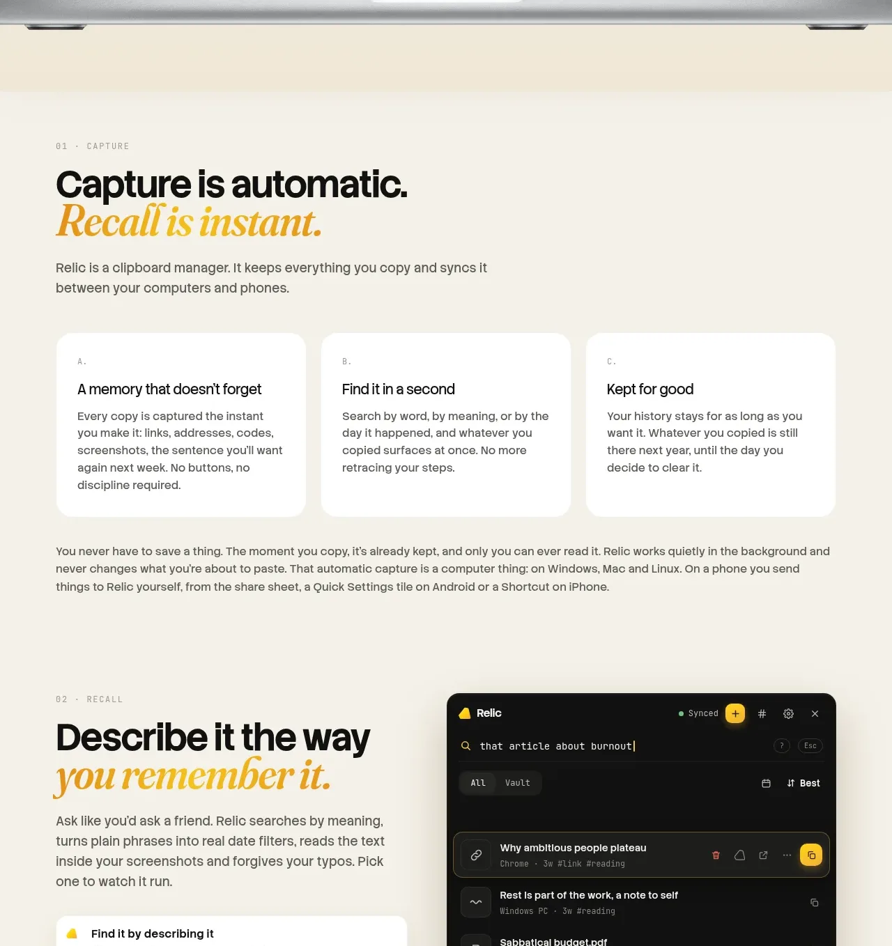 Relic feature grid component