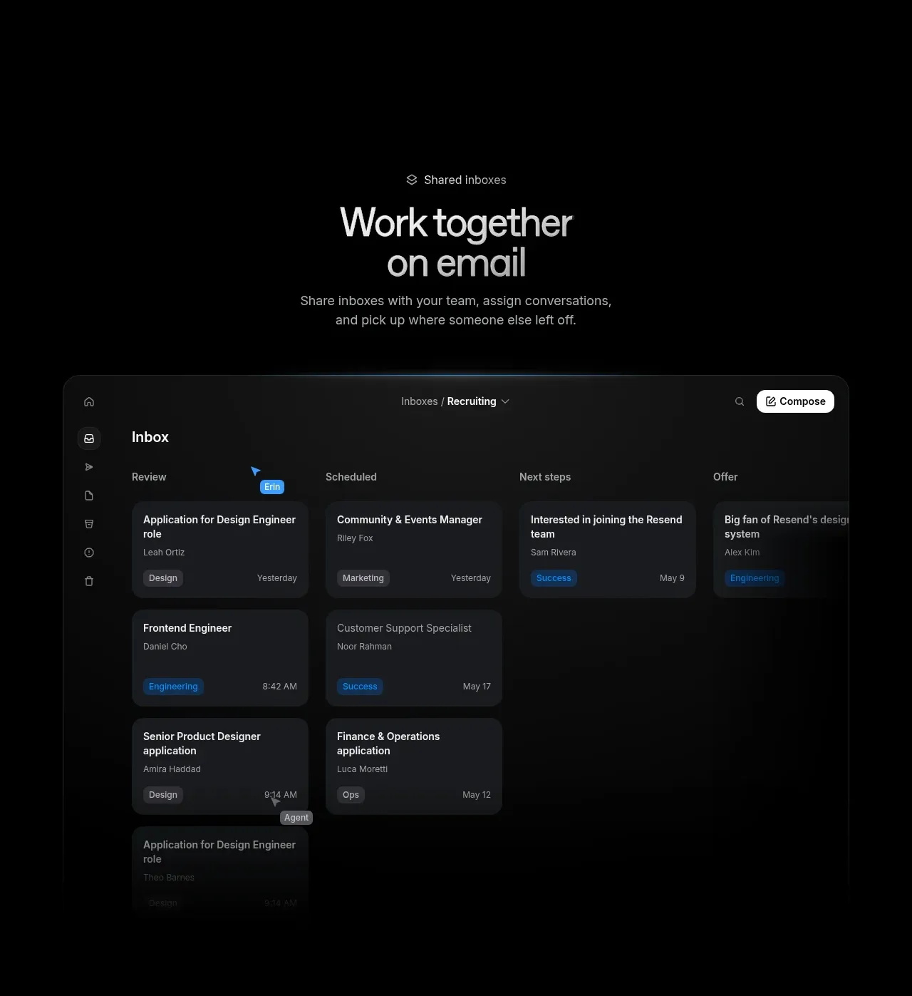 Resend Inboxes feature grid component