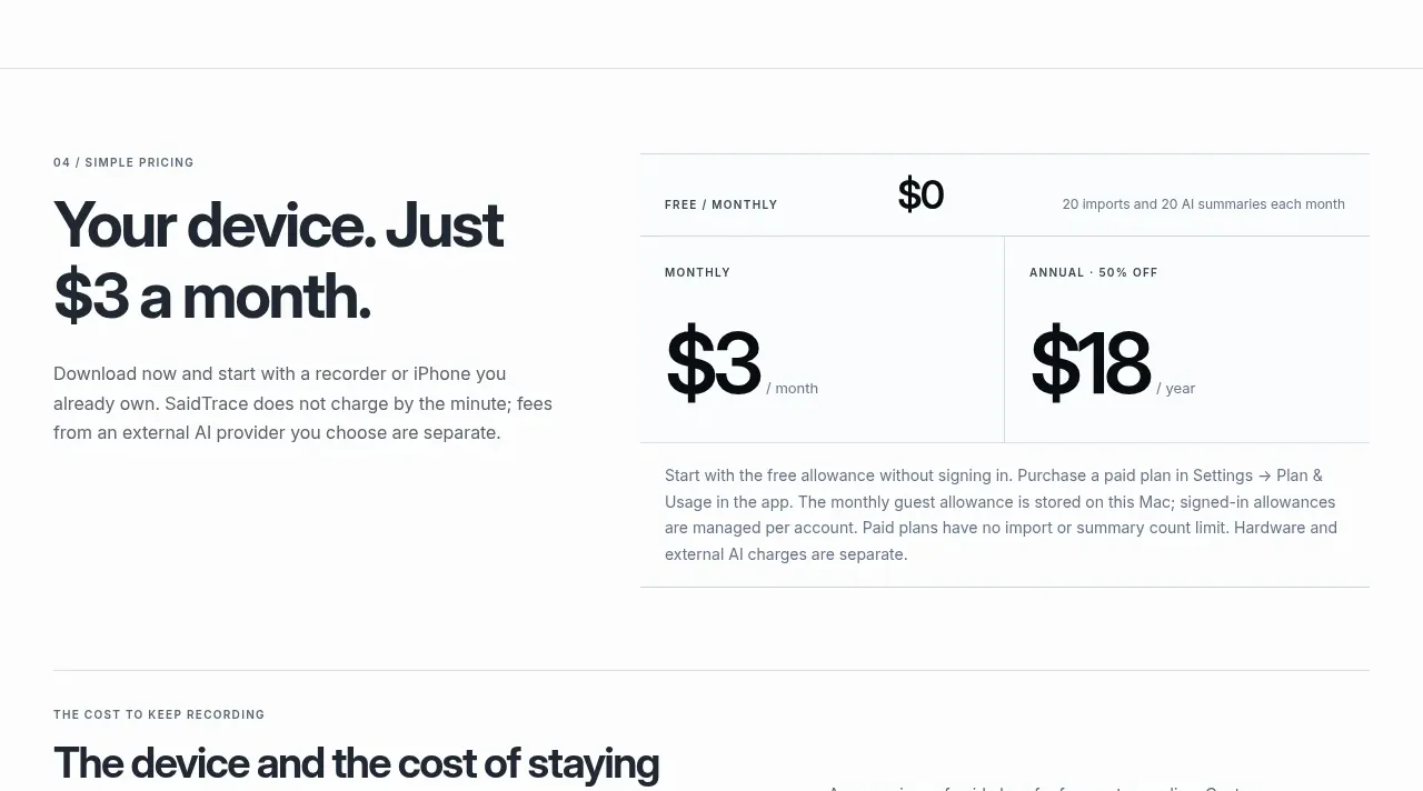 SaidTrace pricing table component