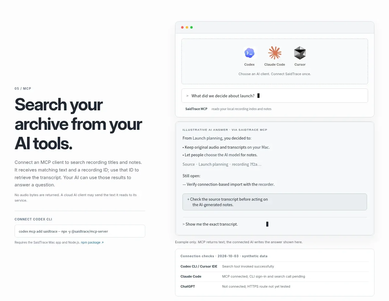 SaidTrace feature grid component