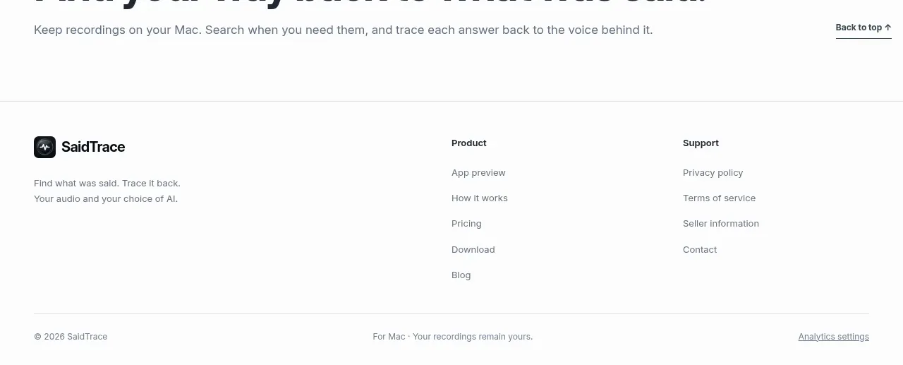 SaidTrace footer component