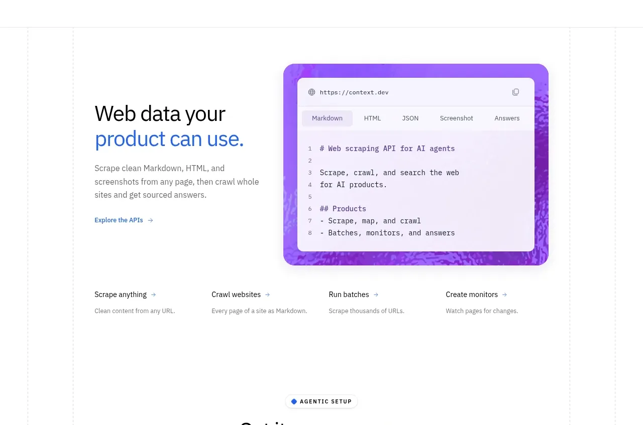 Scrape Anything by Context.dev feature grid component