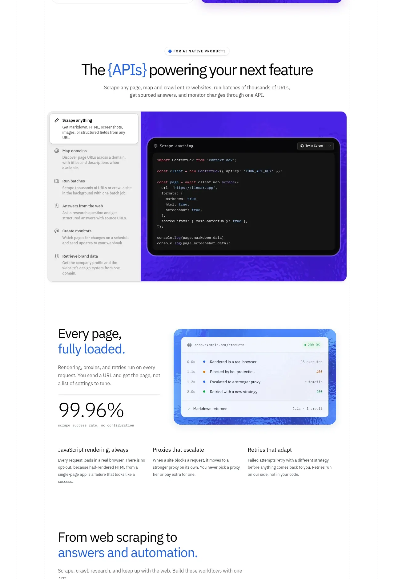 Scrape Anything by Context.dev feature grid component
