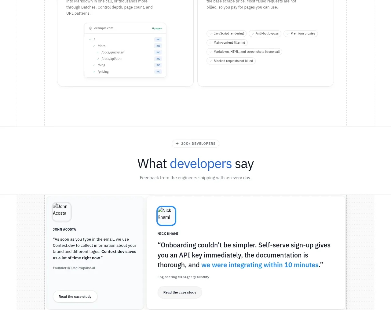 Scrape Anything by Context.dev testimonials component
